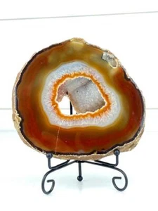 Thick Agate Geode Slab Slice Crystal Druzy Carnelian 1.48 lb Brazilian 028 - Picture 1 of 6