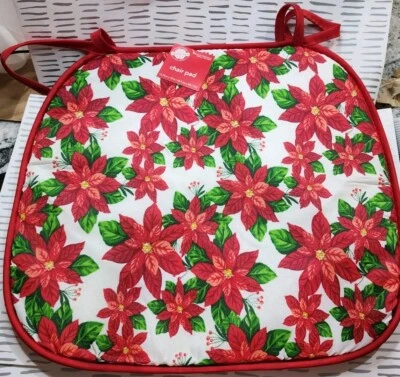 Juego de 2 almohadillas de cojín para silla delgada NAVIDAD POINSETTIA con lazos rojos 13,75 x15 pulgadas Foto 1 de 3