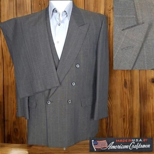 Vintage Stafford 2 Piece Suit 42S 36X28 Brown Stripe Double Breasted Ventless - Picture 1 of 13