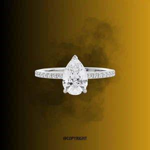 1.45 Ct Pear Cut E/VS1 Lab Grown Diamond 14K White Gold Unique Engagement Ring - Picture 1 of 3