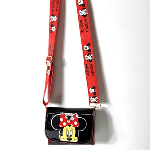 Minnie Mouse Cross-Body Blk Purse w Adjustable/Removable Mickey & Minnie Strap - Picture 1 of 6