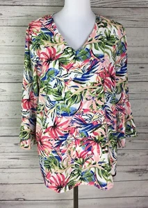 Norm Thompson Tunic Top Women’s 14 Multicolor Floral V-Neck 3/4 Bell Sleeve - Picture 1 of 10