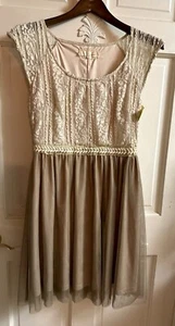 A’reve Lace & Tulle Boho Midi Dress Women’s Large | Cream & Beige - Picture 1 of 4
