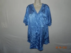 Camisa para dormir Adonna Paisley satinada manga corta para mujer L camisón azul vintage - Imagen 1 de 4