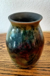 Raku Pottery Art Vase / Vessel Metallic Iridescent Glaze Signed By Artist - Picture 1 of 16