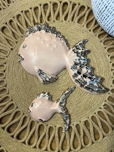 Vintage Pink And Metallic Pewter Silver Ceramic Fish Wall Decor - Picture 1 of 6