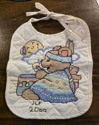 Cross Stitch Baby Bib Dated 2000 - Image 1 of 4