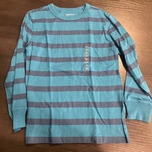 Gap Kids Long Sleeve Striped Shirt Aqua Blue Size S 6-7 NWT - Picture 1 of 4