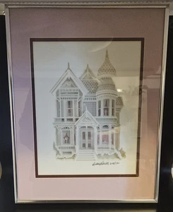 Quadro vintage firmato DEBBIE PATRICK 628/1750 casa vittoriana con cornice - Foto 1 di 11