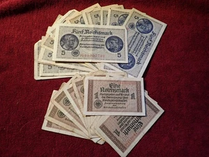 Lote de 30 (15+15) BILLETES ORIGINALES DE LA SEGUNDA GUERRA MUNDIAL ALEMANIA NAZI ALEMANES 1 Y 2 Reichsmark - Imagen 1 de 4