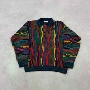 Vintage Coogi knitted jumper 1/4 Button up 3D Abstract Patterned chunky knit - Picture 1 of 6