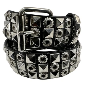 Studded Pyramid Rivet Belt Black Faux Leather Silver Punk Rock Goth Unisex 36 - Picture 1 of 5