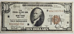 Fr.1860-B 1929 New York $10 Federal Reserve Bank Note Very Fine+ - Picture 1 of 4