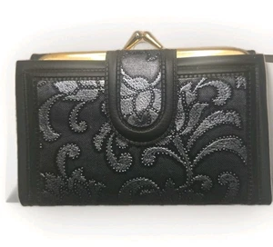 Cartera plegable de dos tonos gris y negro con cierre de cadena a presión espejo de bolsillo a presión - Imagen 1 de 9