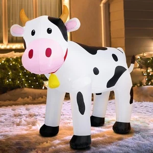 6FT Cow Inflatables Outdoor Decorations, Christmas Cow Blow up with LED Lights, - Picture 1 of 6