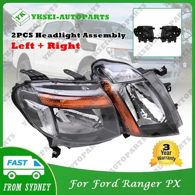 Pair LH+RH Head Light Lamp Black Suit For Ford Ranger PX 2011~15 XL XLS Wildtrak - image 1 of 4