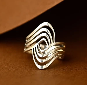 Wave Statement Ring | Sterling Silver Boho Jewelry for Women, Unique All Size, - Picture 1 of 12