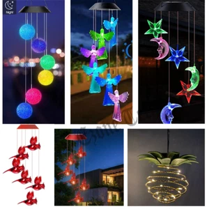 Solar Wind Chime Lights LED Color Changing Hanging Lamp Bird Ball Garden Decor - Picture 1 of 17