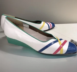 California Magdesians Sz 11 N Slip On Wedge Leather White Colorful Vintage - Picture 1 of 18
