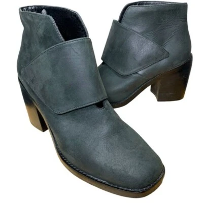 Shellys London Ankle Boot Sz 9 Nubuck Leather Charcoal Gray Block Heel Booties Foto 1 de 4