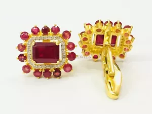 Heated Ruby Gemstone With 18k Gold Plated Silver Cufflink #2570 - Picture 1 of 4