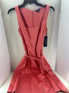 NWT Chaps Women’s Coral Pink Fit And Flare Sleeveless Dress with Belt Size 10 - Picture 1 of 7