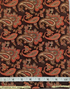 Vintage Paisley BTY Cranston Print Cotton Fabric Cream/Orange on Brown Cotton - Picture 1 of 2