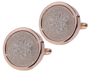 1961 Sixpence Coins Set in Rose Gold Mens 60 Years Gift by CUFFLINKS DIRECT - Picture 1 of 6