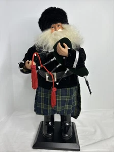 Scottish Santa Claus with Bagpipes St. Nicholas Statue Figurine Black Hat Boots - Picture 1 of 14