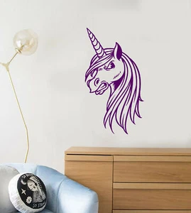 Vinyl Wandtattoo lustige wütende Einhorn Cartoon für Kinderzimmer Aufkleber (4071ig) - Bild 1 von 3