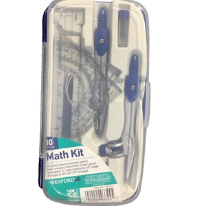 Wexford 10 Piece Math Kit BK-12 Pencil Compass Lead Eraser Sharpener Triangle - Picture 1 of 2