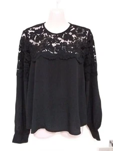 SIZE 10 WOMEN'S BLACK LONG SLEEVE 'H & M' FLORAL LACE EVENING TOP EUC - Picture 1 of 2
