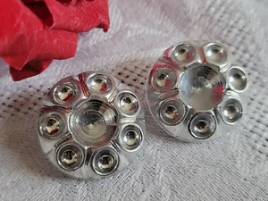 Duo boutons anciens en verre argenté à strasser ou tel que 2,2 cm G6J - Picture 1 of 3