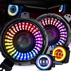 RGB LED Headlights + 4in Fog Light for Jeep Wrangler JL JLU Gladiator 2018-2021 - Picture 1 of 12