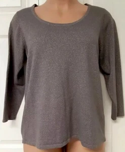 Women's Plus Sz 18/20 AVENUE Pullover Taupe Shimmery Metallic Scoop Neck Top - Picture 1 of 6