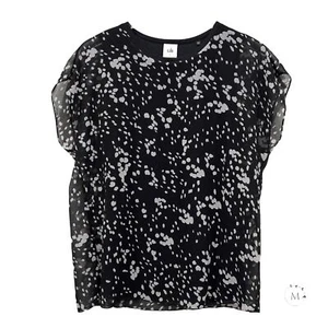 Blusa Top Cabi Cosmos Cielo Nocturno de Gasa Negra Blanca Manga Corta Talla S - Imagen 1 de 8