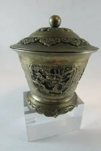 Antique/Vintage Chinese Silver plated Copper Box Handcrafted Dragons marked - Picture 1 of 12