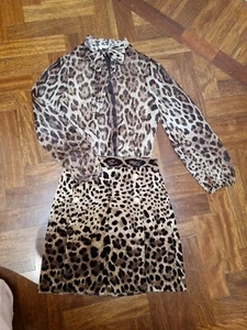 Dolce & Gabbana Girls Leopard Velvet Skirt And Silk Blouse Shirt Set Size 9/10 - Picture 1 of 5
