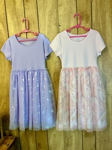 Lot of 2 Girls Casual Tulle Dresses Size 10/12 Wonder Nation Unicorn Pastel - Picture 1 of 8