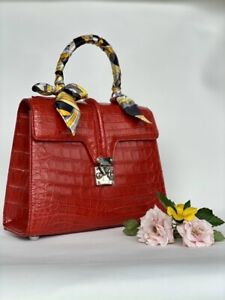 RED Genuine Alli.gator Crocodile Leather Ladies Women Shoulder Bag Handbag DHL
