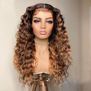 Ombre Color Water Wavy 4X4 Lace Closure Wig Curly 5X5 PU Silk Base Closure Wig - Picture 1 of 10