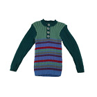 Ręcznie robiony sweter wiek 5-7 lat zielony paski rozciągliwy dzianin z guzikami