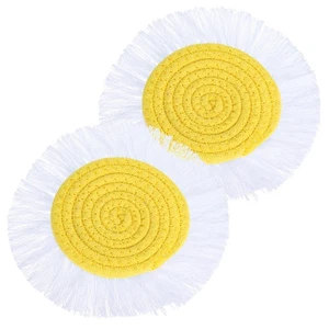 2 Pack Coasters for Drinks Absorbent with Tassels, Sun Yellow - Picture 1 of 5