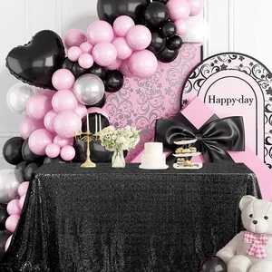 60"x102" Black Sequin Tablecloth Rectangular Glitter Black Table Cloths for B... - Picture 1 of 9