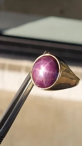 Anillo de rubí estrella de oro amarillo de 18k pesado para hombre talla 10,5 - Imagen 1 de 12