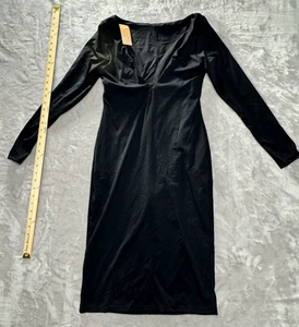 Popilush Shaper Dress Long Sleeve Black Dress V Neck Split Bodycon Size XL - Picture 1 of 4