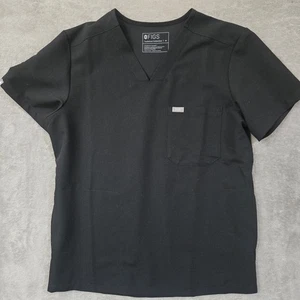 Figs Mens Medium Chisec Three Pocket Black Scrub Top Tailored Fit  V Neck - Picture 1 of 7