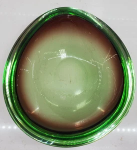 Unvollkommen Selten Murano Kunst Glas Geode Ei Form Oval Schale Grün Bernstein Klar - Bild 1 von 24