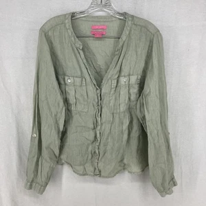 Isaac Mizrahi Damenbluse Large Salbeigrün 100 % Leinen Rollriegelärmel - Bild 1 von 11