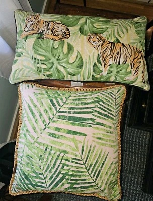 2 Allen + Roth Tiger Lumbar Pillow Rectangular Tropical Palm Leaf Jungle Square - Image 1 of 4